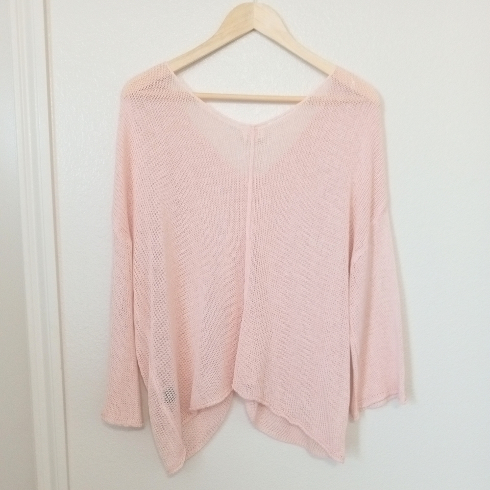 POL Knit Crochet Oversized Women's Pink Top Beach Coastal Cottagecore - Picture 2 of 8